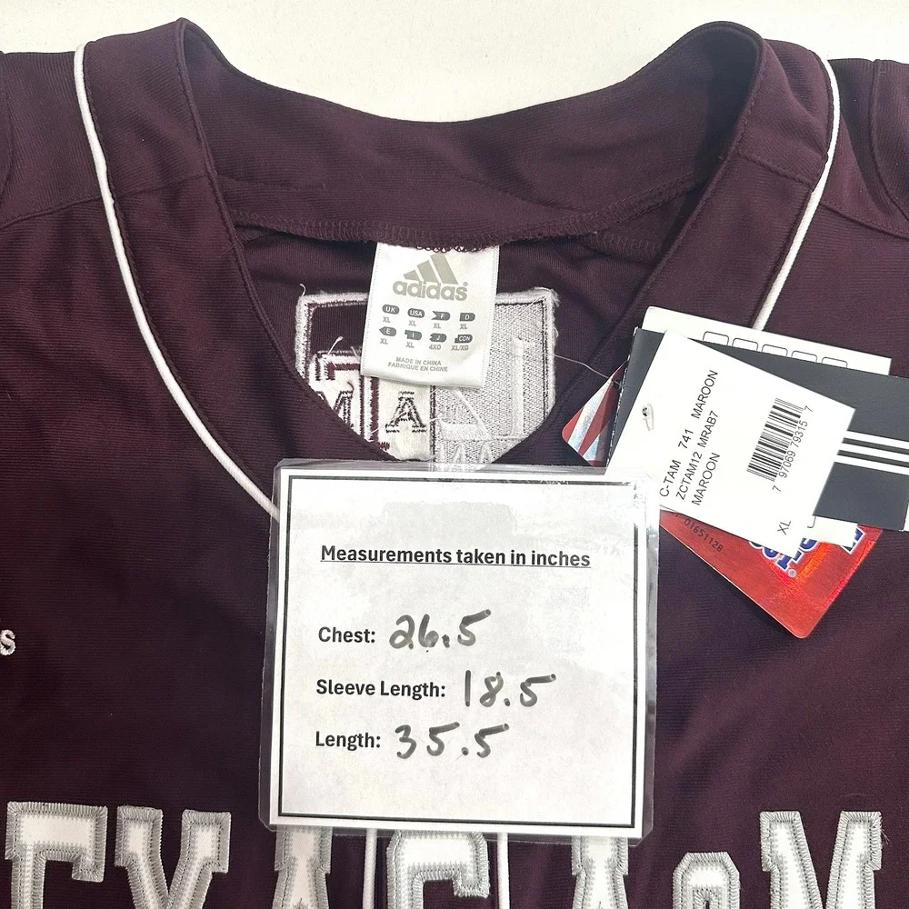 NWT Texas A&M Aggies Baseball‎ Jersey Mens XL Red 12th Man Adidas Polyester NCAA